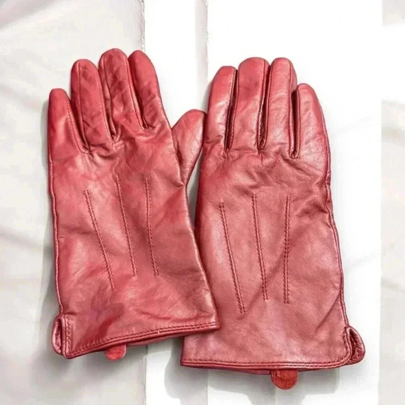 Denver  Hayes vintage genuine leather gloves cherry red M - Picture 1 of 6